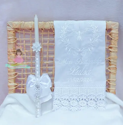Toalha Batizado Espírito Santo + Vela Personalizada