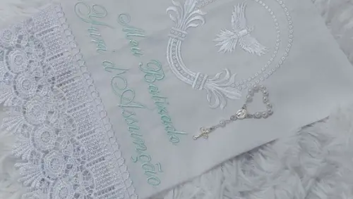 Toalha Batizado Espírito Santo Branco com Verde