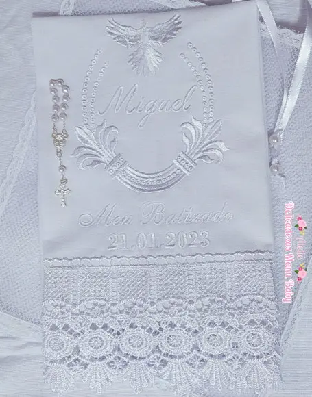 Toalha Batizado Espírito Santo Bordado Branco