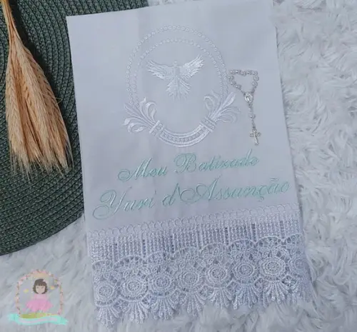 Toalha Batizado Espírito Santo Branco com Verde