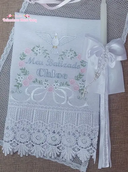 Toalha Batizado Floral Delicado + Vela Batizado