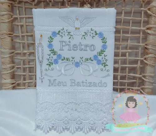 Toalha Batizado Floral Espirito Santo