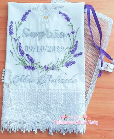 Toalha Batizado Ramos de Lavanda