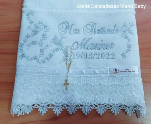 Toalha Batizado Ramos e Flores Espírito Santo