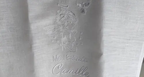 Toalha Linho Batizado Anjinho Bordada