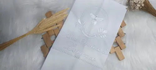 Toalha Linho Batizado Espírito Bordado