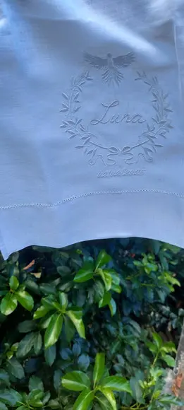 Toalha Linho Batizado Ramos Espírito Santo Delicado Bordado