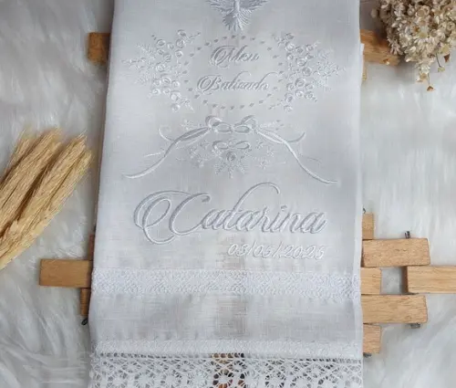 Toalha Linho Delicado Batizado Bordado