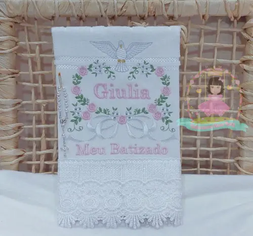Toalha para Batizado Floral Espirito Santo
