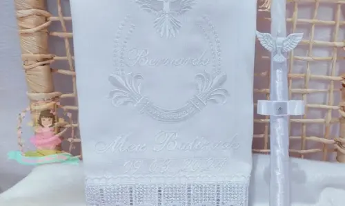 Fralda de Ombro Batizado Espírito Santo + Vela