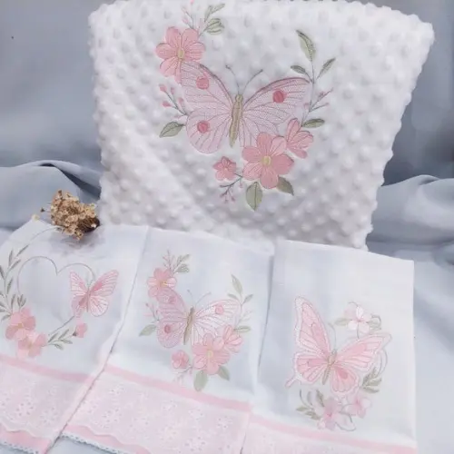 Kit Fraldas e Manta/ Cobertor Bordada para Bebês Floral