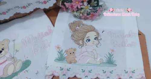 Kit Fraldas Personalizadas Barra Recortada Ursinha Menina