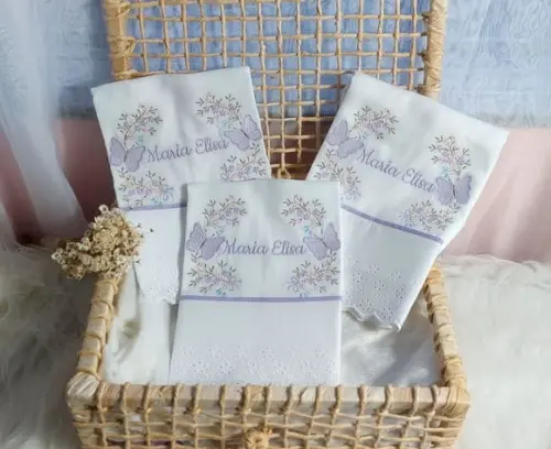Kit Fraldas Personalizadas Floral Lilás Borboleta Luxo