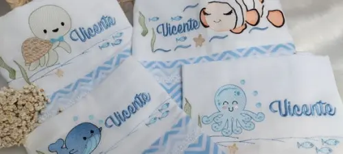 Kit Fraldas Personalizadas Fundo do Mar Delicado Luxo