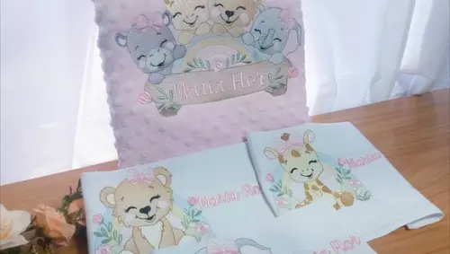 Kit Manta Baby + Fraldas Personalizadas Linha Básica Safari