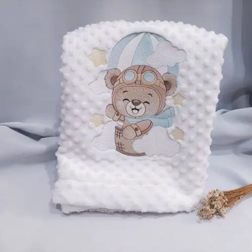 Kit Manta Cobertor Soft para Bebês Ursinho Aviador Luxo