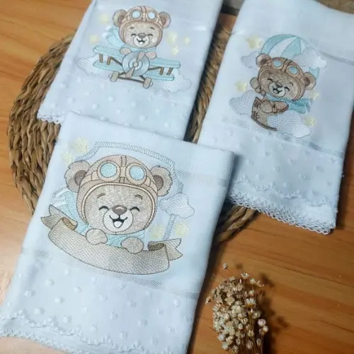 Kit Manta Cobertor Soft para Bebês Ursinho Aviador Luxo