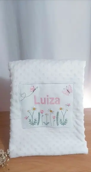 Manta/ Cobertor Soft Bordada para Bebês Jardim Floral