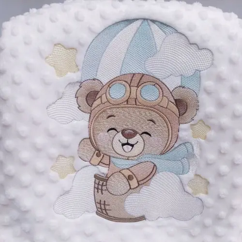 Manta/ Cobertor Soft Bordada para Bebês Urso Aviador