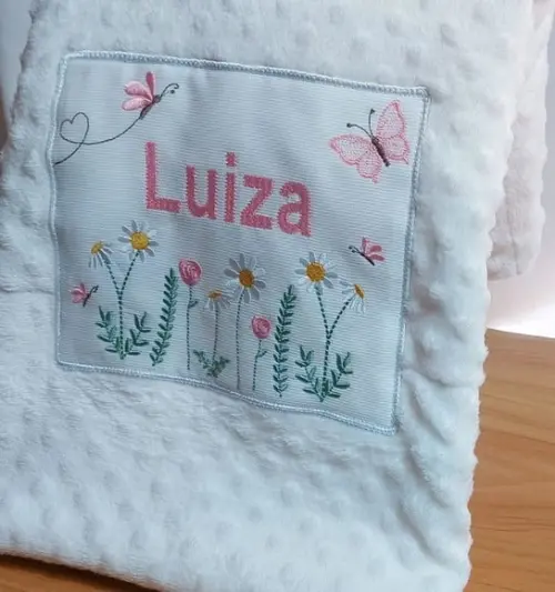 Manta/cobertor Soft Bordada para Bebês Premium Floral Jardim
