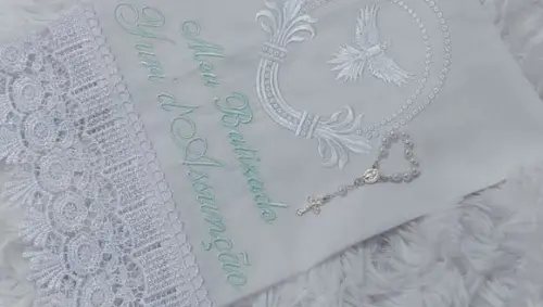 Toalha Batizado Espírito Santo Branco com Verde