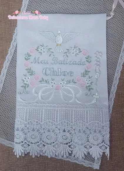 Toalha Batizado Floral Delicado + Vela Batizado