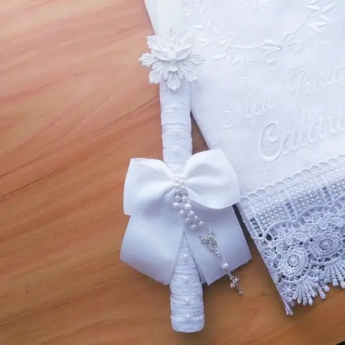 Toalha Batizado Linho Luxo + Vela