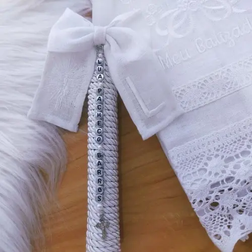 Toalha Batizado Linho Luxo + Vela