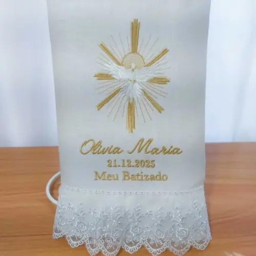Toalha Batizado Linho Luxo + Vela
