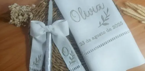Toalha Batizado Linho Luxo + Vela
