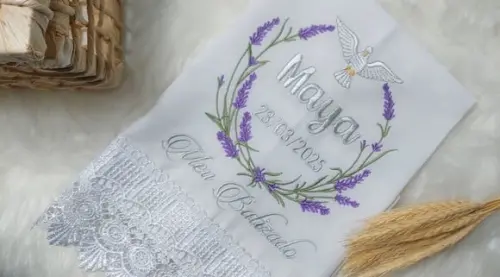 Toalha Batizado Ramos de Lavanda