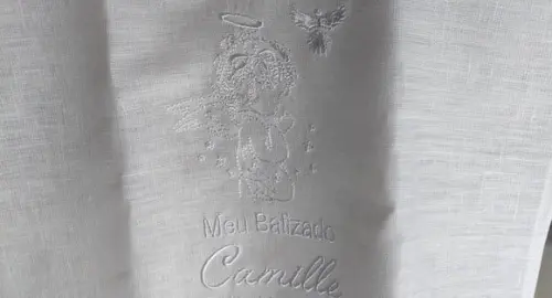Toalha Linho Batizado Anjinho Bordada