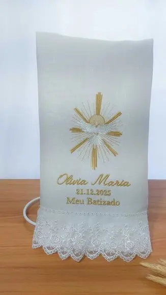 Toalha Linho Delicado Batizado Bordado