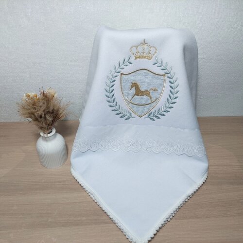 Cueiro Manta Bebê Menino Cavalinho Personalizado Bordado Com Nome Mantinha Enxoval De Luxo