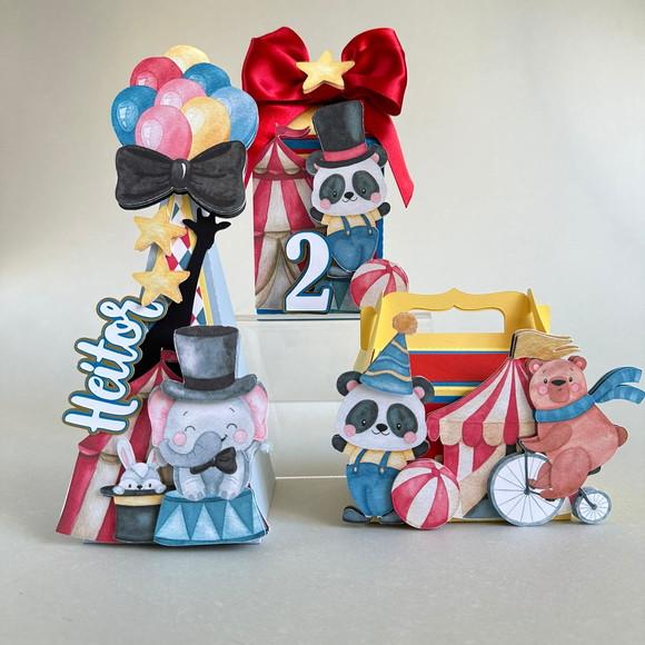 Kit Festa Circo Luxo 12 Peças. Papelaria 3d Personalizada