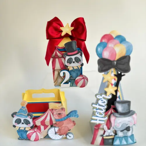 Kit Festa Circo Luxo 12 Peças. Papelaria 3d Personalizada