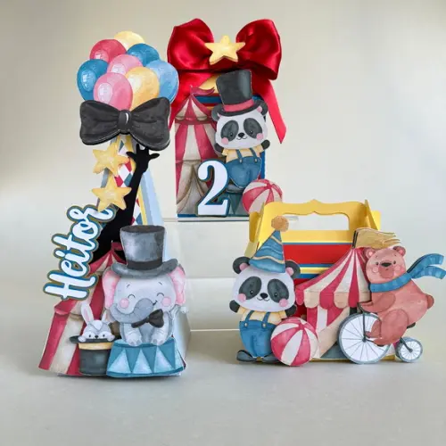 Kit Festa Circo Luxo 12 Peças. Papelaria 3d Personalizada