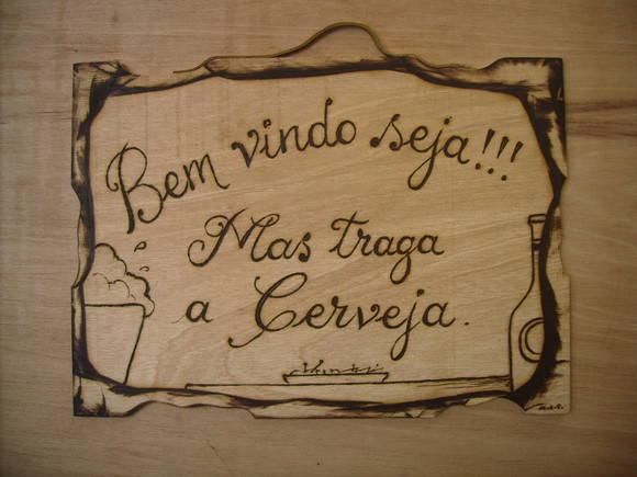 placa artesanal pirografada