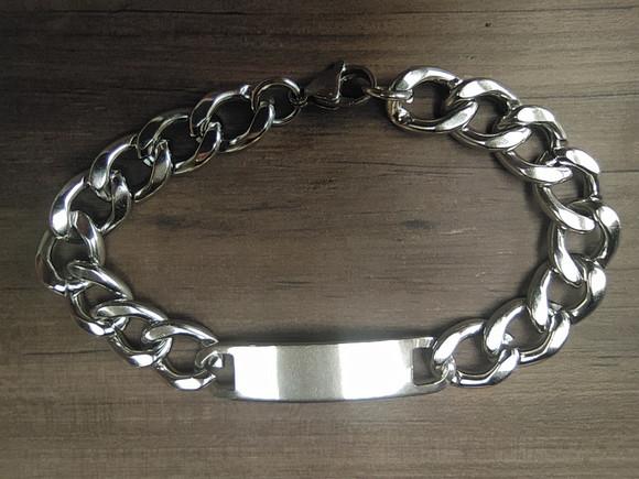 Pulseira Grossa com Placa em Aço Inox
