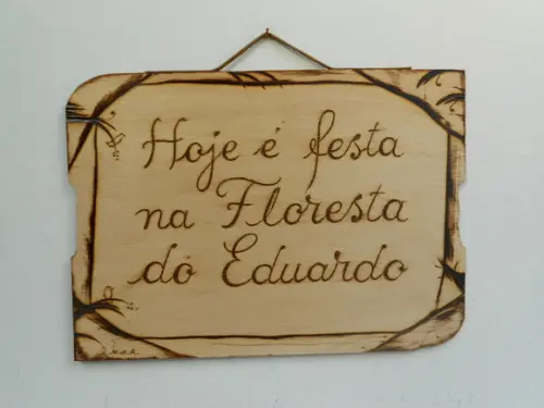 Placa Artesanal Pirografada