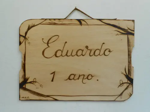 Placa Artesanal Pirografada