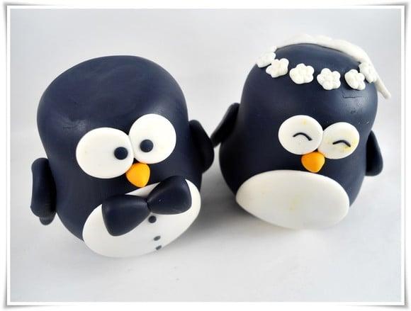 Noivos em Biscuit Personalizado Pinguins