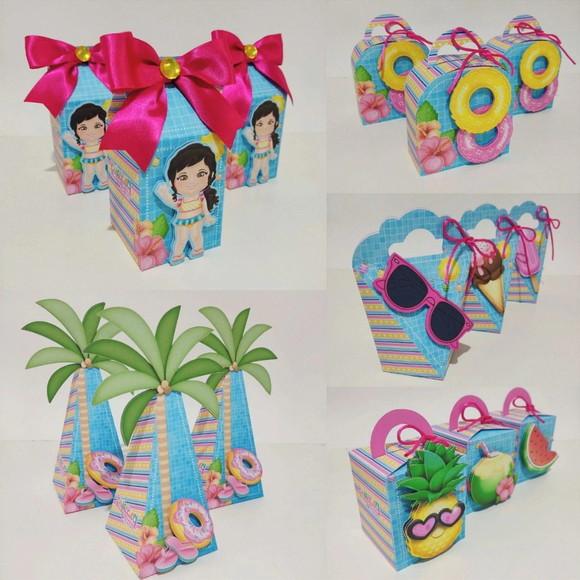 15 Itens Personalizados Caixinhas Pool Party Menina