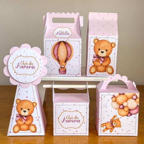 20 Itens Chá de Bebê Ursinha Rosa 1 Caixinhas Festas