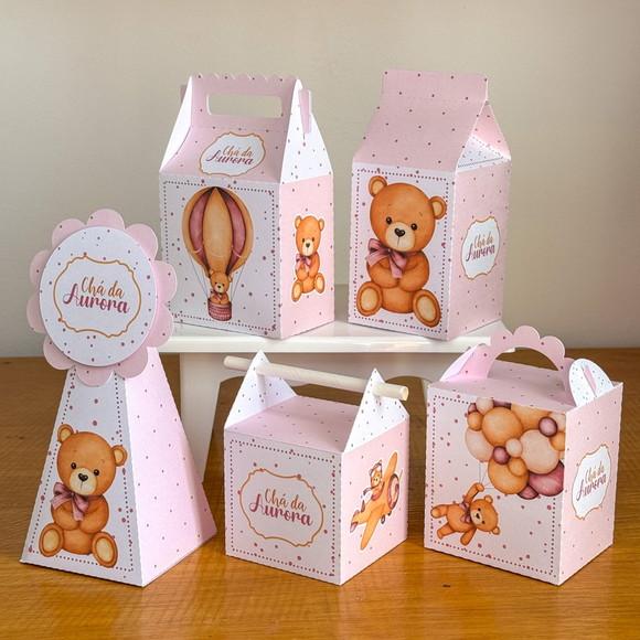 20 Itens Chá de Bebê Ursinha Rosa 1 Caixinhas Festas