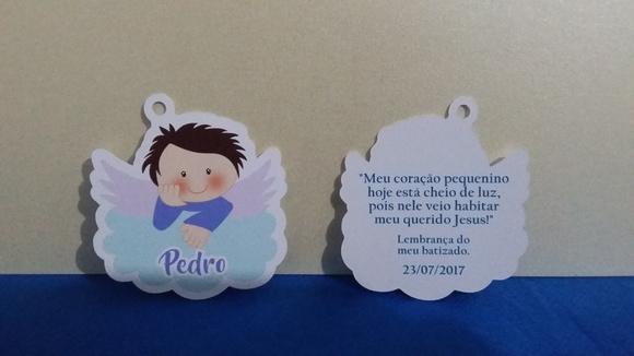 60 Tags de Agradecimento Anjinhos Menino Batizado