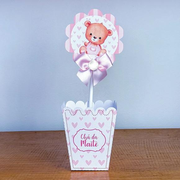 Centro de Mesa Cachepô Chá de Bebê Rosa 2