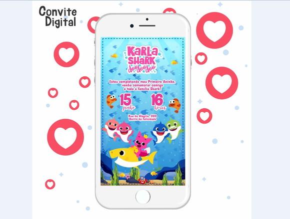 Convite Digital Baby Shark Menina