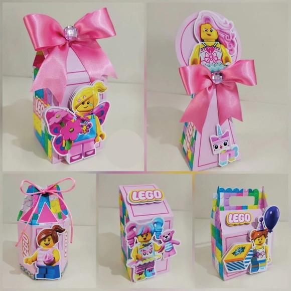 Kit Festa 40 Lembrancinhas Caixinhas Lego Menina 3d