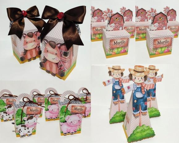 Kit Festa Infantil Caixinhas Fazendinha Aquarela 3- 40 Peças